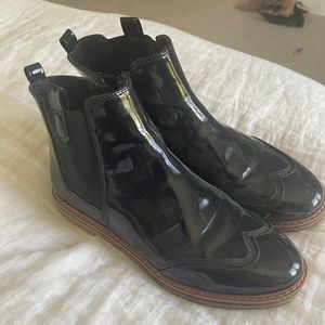 Zara Navy Patent Leather Wingtip Boots,  size 38